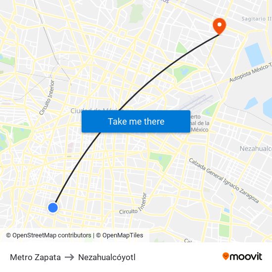 Metro Zapata to Nezahualcóyotl map