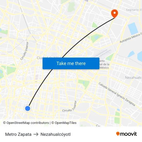 Metro Zapata to Nezahualcóyotl map