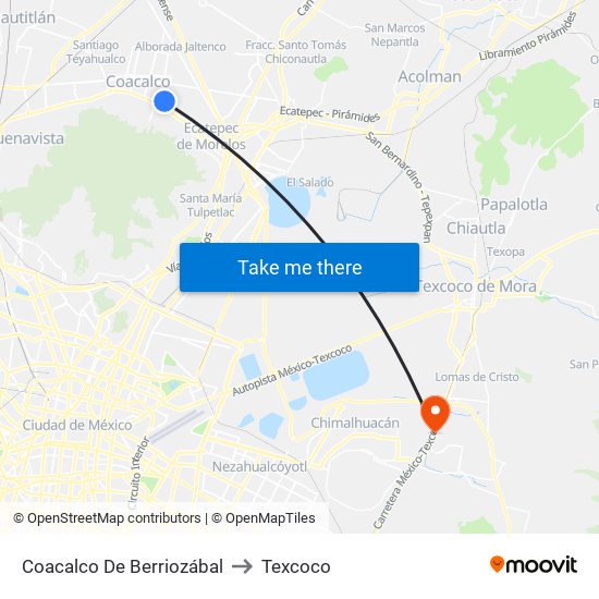 Coacalco De Berriozábal to Texcoco map