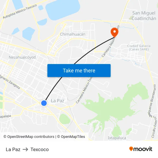 La Paz to Texcoco map