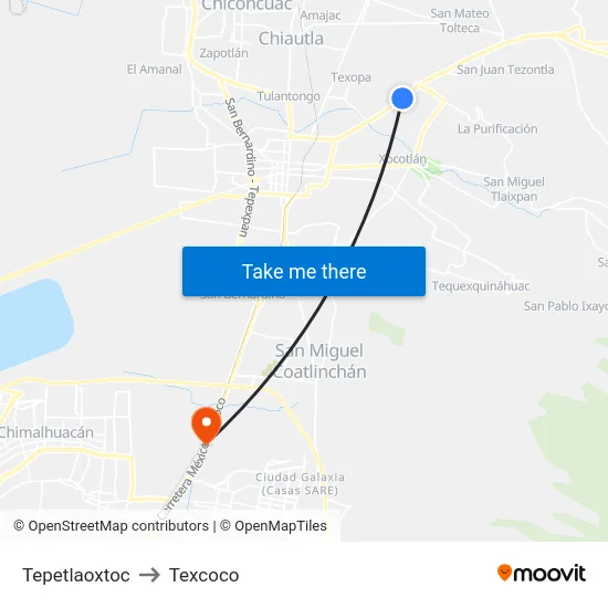 Tepetlaoxtoc to Texcoco map