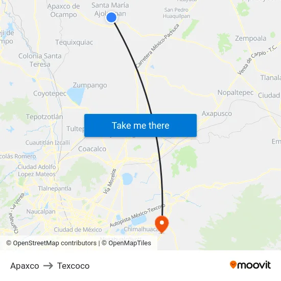 Apaxco to Texcoco map