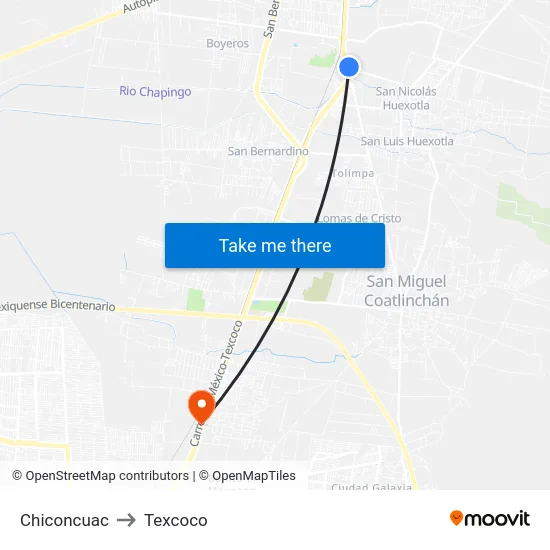 Chiconcuac to Texcoco map