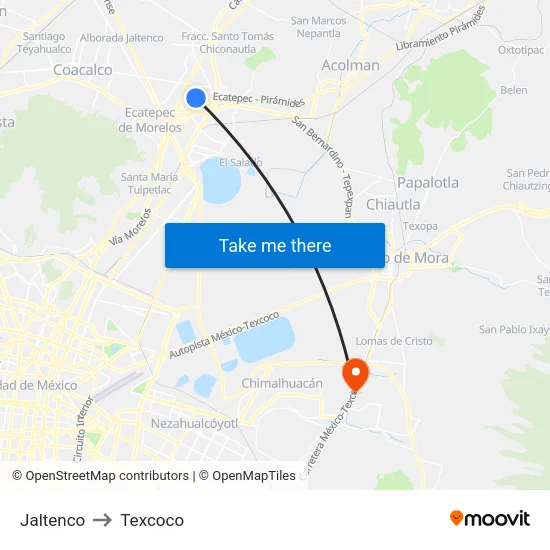 Jaltenco to Texcoco map