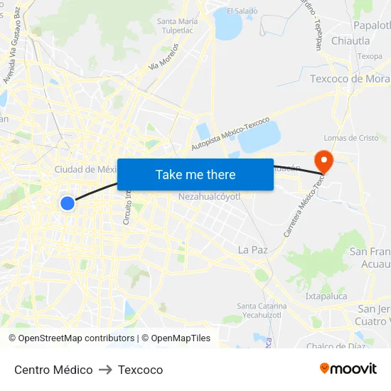 Centro Médico to Texcoco map