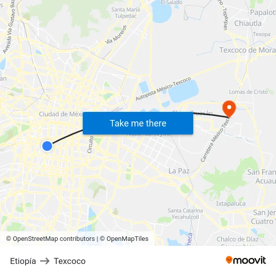 Etiopía to Texcoco map