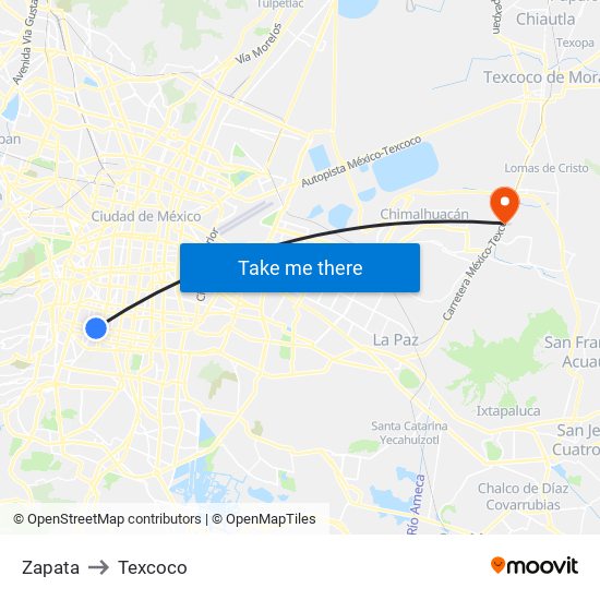 Zapata to Texcoco map