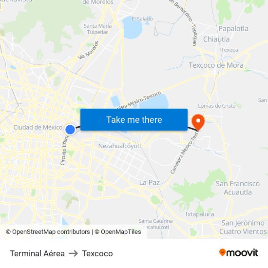 Terminal Aérea to Texcoco map
