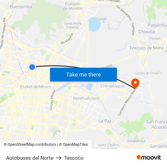 Autobuses del Norte to Texcoco map