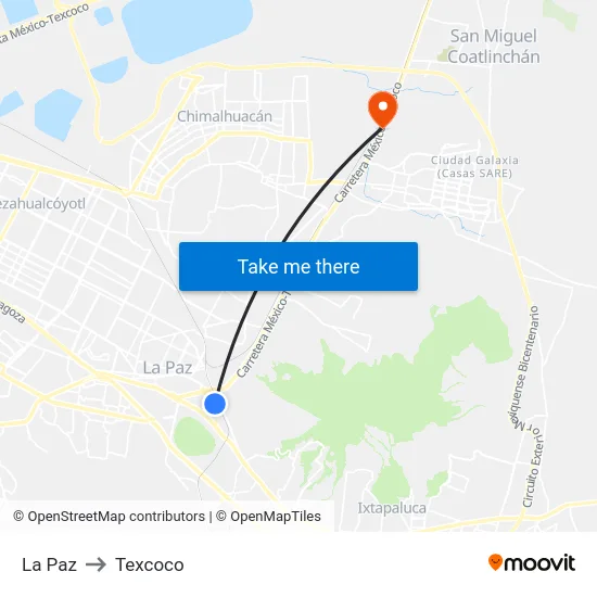La Paz to Texcoco map
