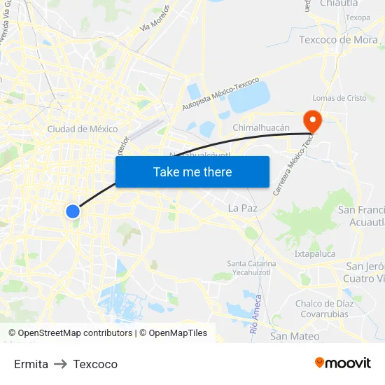 Ermita to Texcoco map