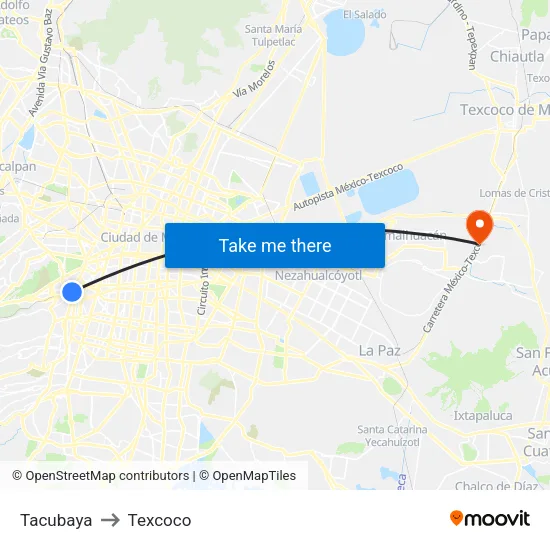 Tacubaya to Texcoco map