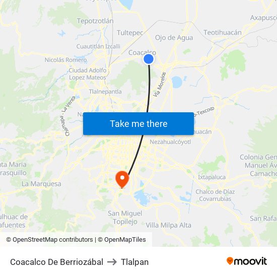 Coacalco De Berriozábal to Tlalpan map