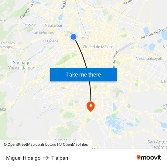 Miguel Hidalgo to Tlalpan map