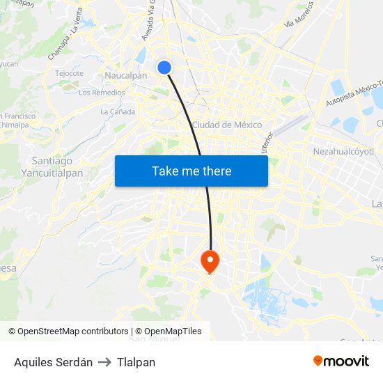 Aquiles Serdán to Tlalpan map