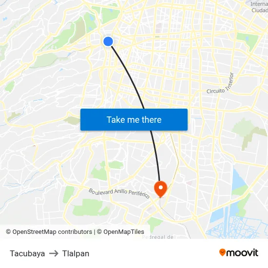 Tacubaya to Tlalpan map