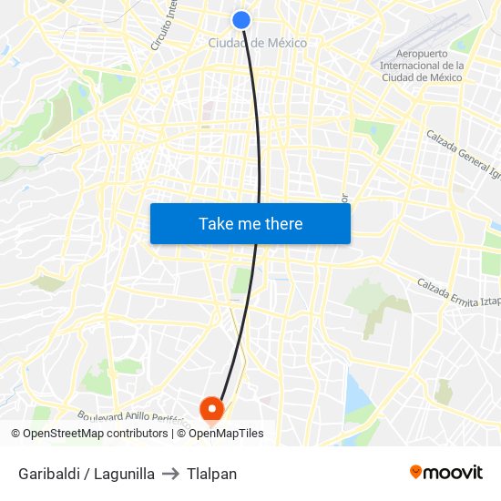 Garibaldi / Lagunilla to Tlalpan map