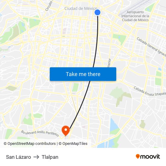 San Lázaro to Tlalpan map