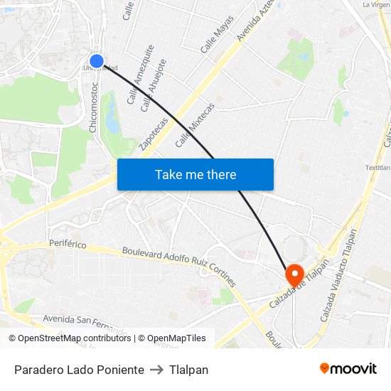 Paradero Lado Poniente to Tlalpan map