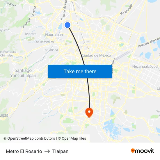 Metro El Rosario to Tlalpan map