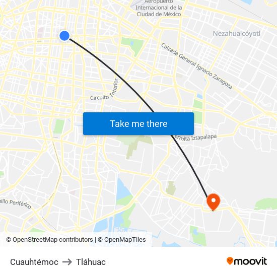 Cuauhtémoc to Tláhuac map