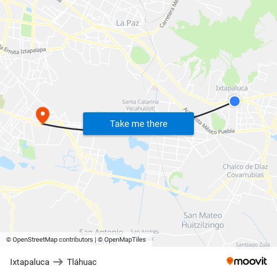 Ixtapaluca to Tláhuac map