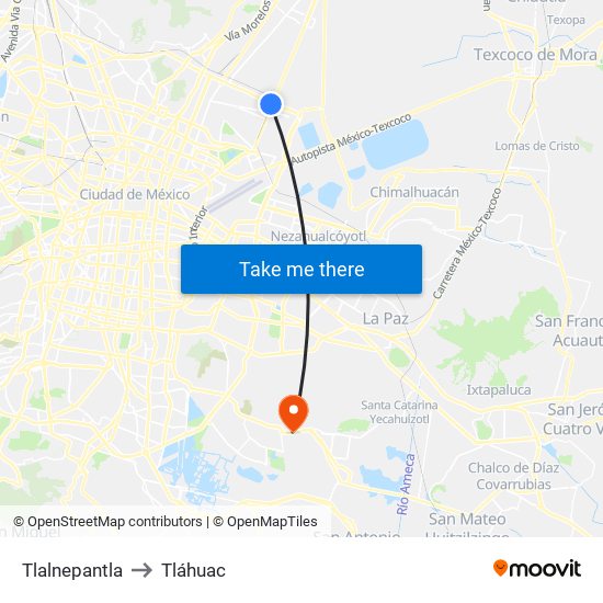 Tlalnepantla to Tláhuac map