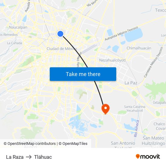 La Raza to Tláhuac map