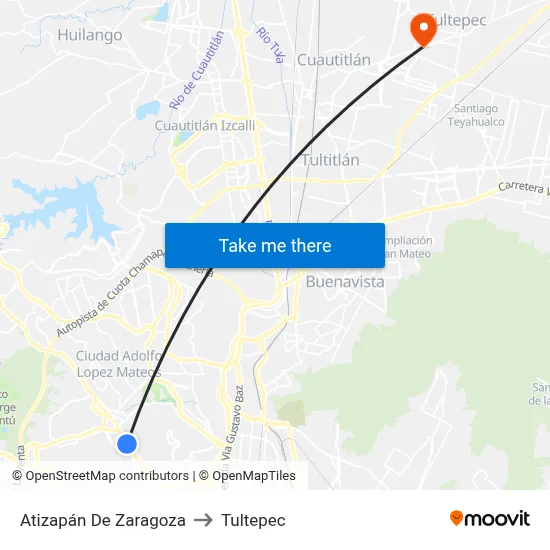Atizapán De Zaragoza to Tultepec map