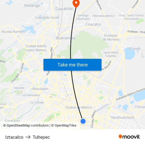Iztacalco to Tultepec map