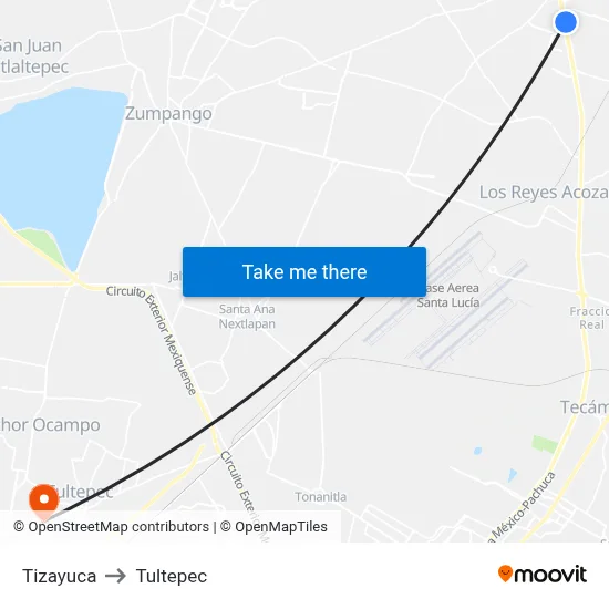 Tizayuca to Tultepec map