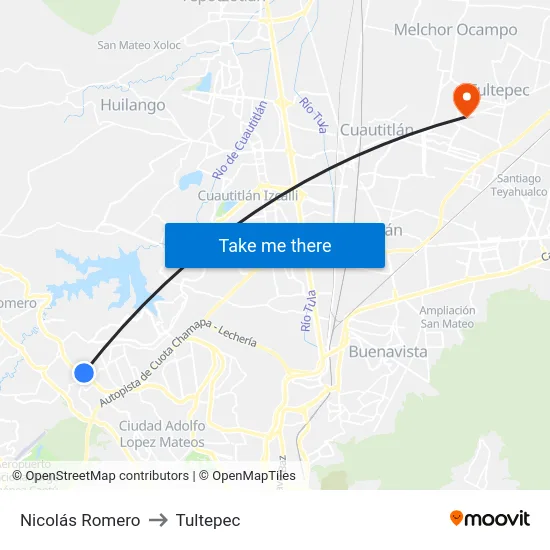 Nicolás Romero to Tultepec map