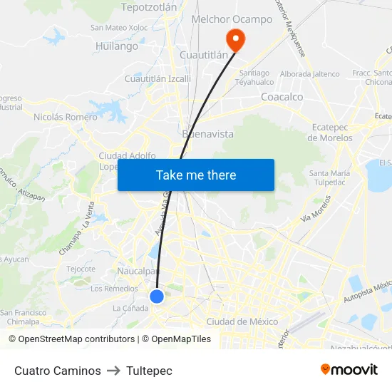 Cuatro Caminos to Tultepec map