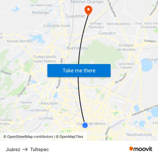 Juárez to Tultepec map