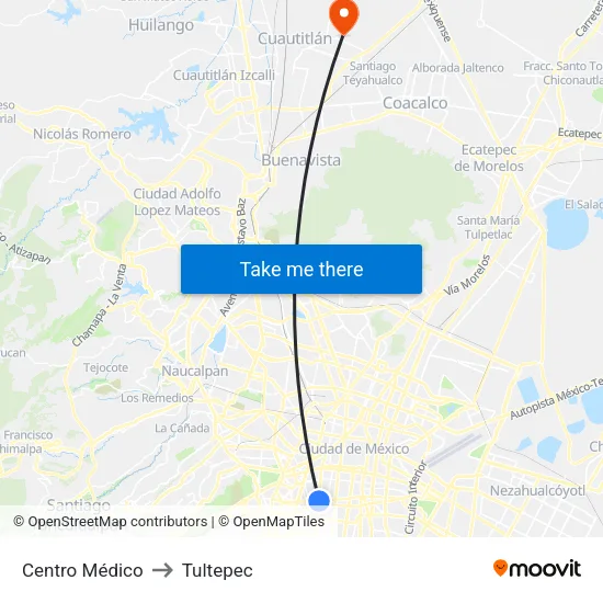 Centro Médico to Tultepec map