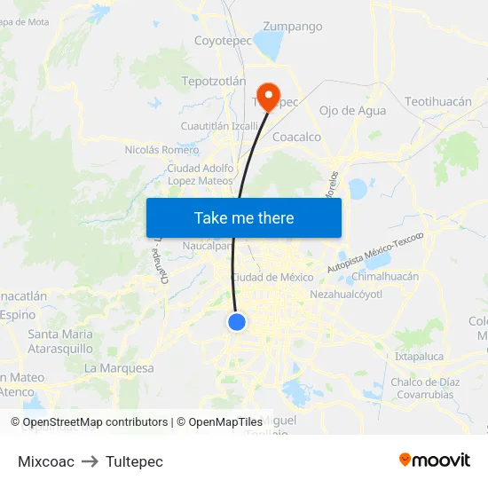 Mixcoac to Tultepec map
