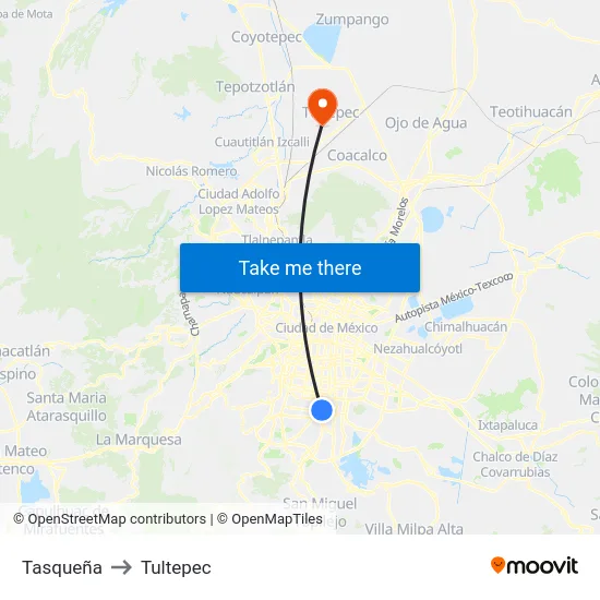 Tasqueña to Tultepec map