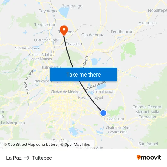 La Paz to Tultepec map