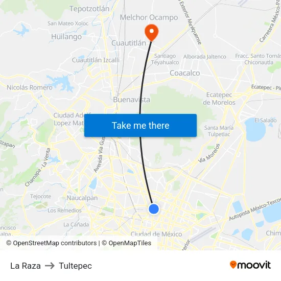 La Raza to Tultepec map