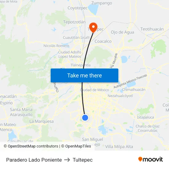 Paradero Lado Poniente to Tultepec map