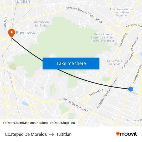 Ecatepec De Morelos to Tultitlán map