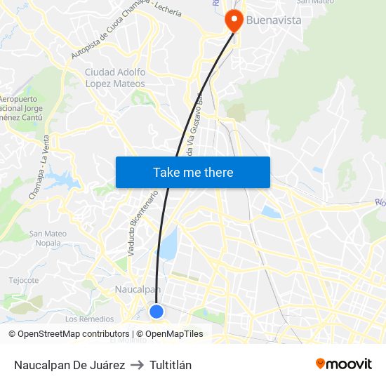 Naucalpan De Juárez to Tultitlán map