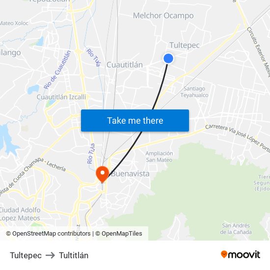 Tultepec to Tultitlán map