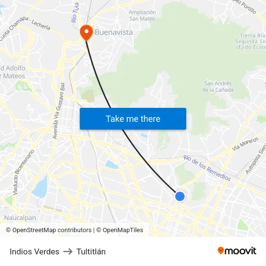 Indios Verdes to Tultitlán map