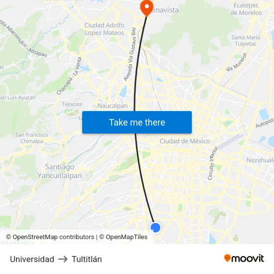 Universidad to Tultitlán map