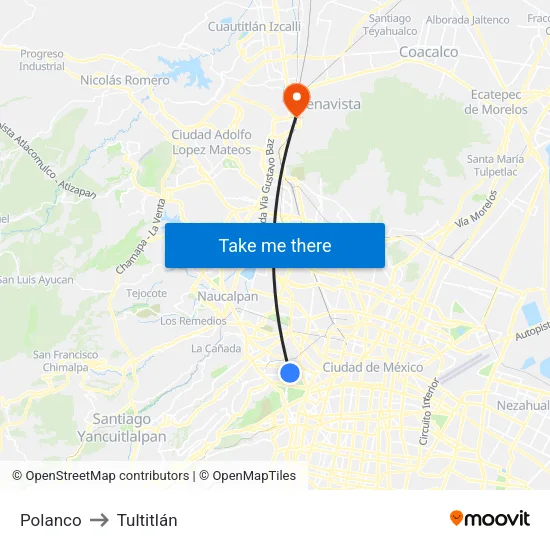 Polanco to Tultitlán map