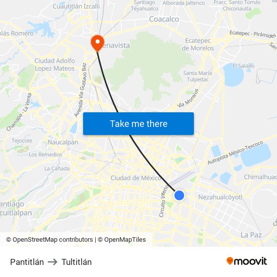 Pantitlán to Tultitlán map