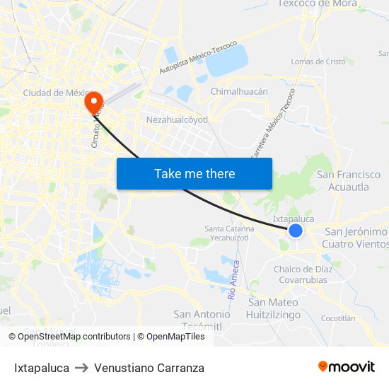Ixtapaluca to Venustiano Carranza map