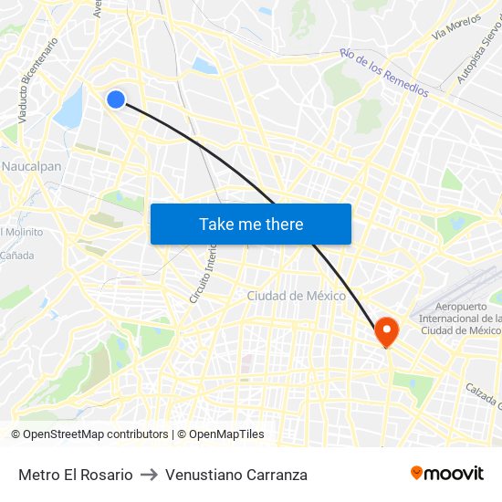 Metro El Rosario to Venustiano Carranza map