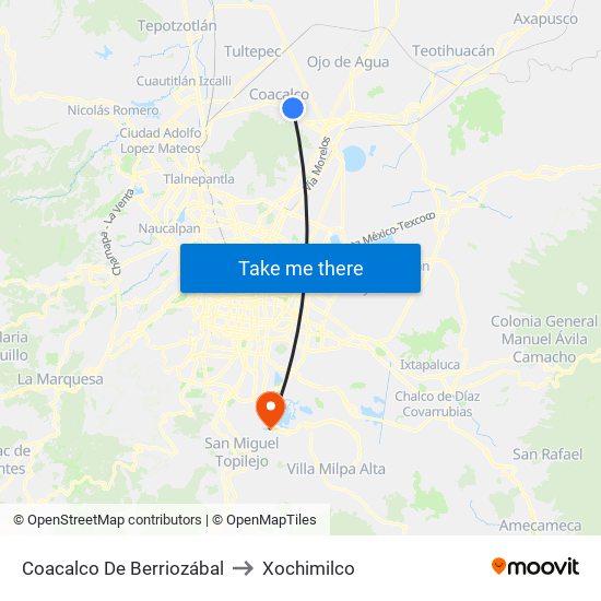 Coacalco De Berriozábal to Xochimilco map